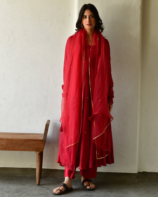 Rang red anarkali kurta set of 3