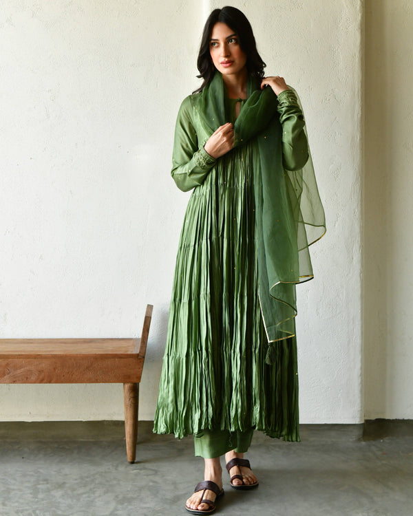 Rang green tier anarkali set of 3