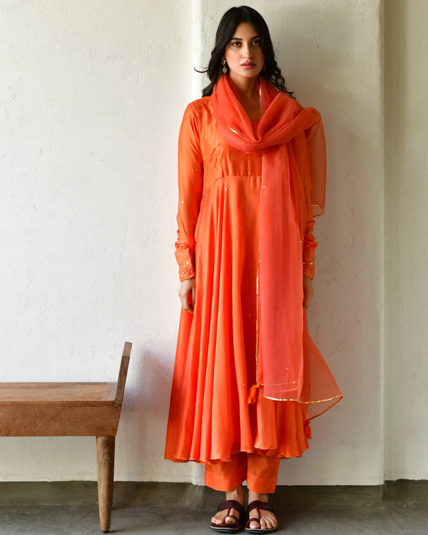 Rang rust orange anarkali set of 3