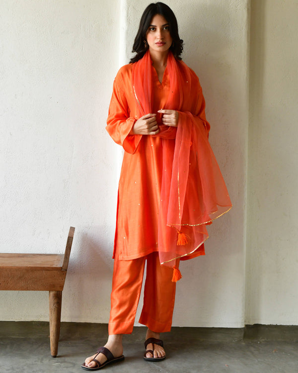 Rang rust orange straight kurta set of 3