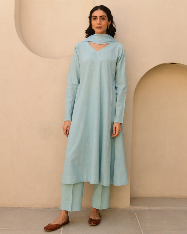 Solid blue cotton kurta set of 3