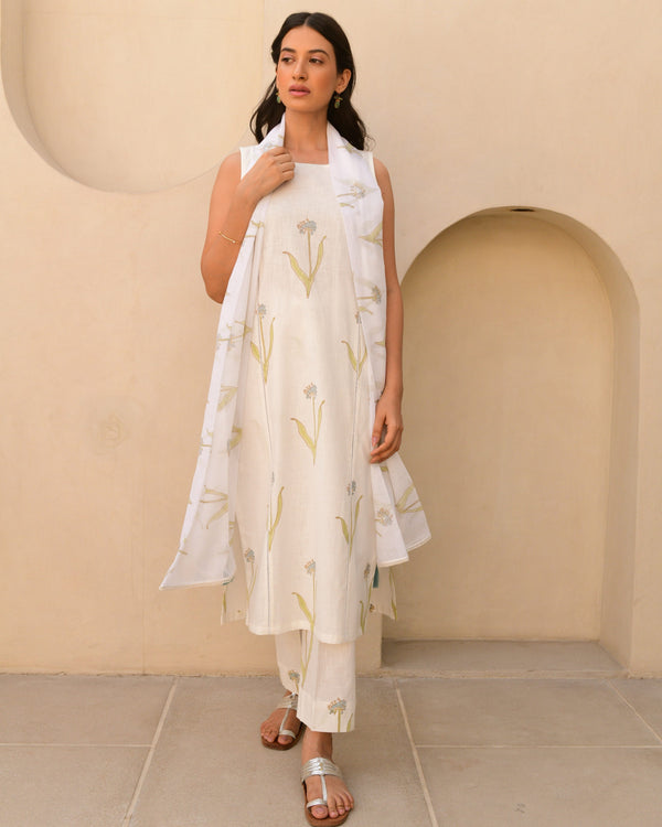 Blue cotton handblockprinted Straight kurta set of 3