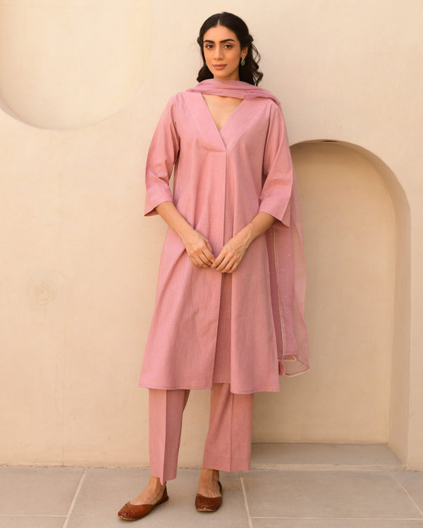 Solid pink cotton kurta set of 3