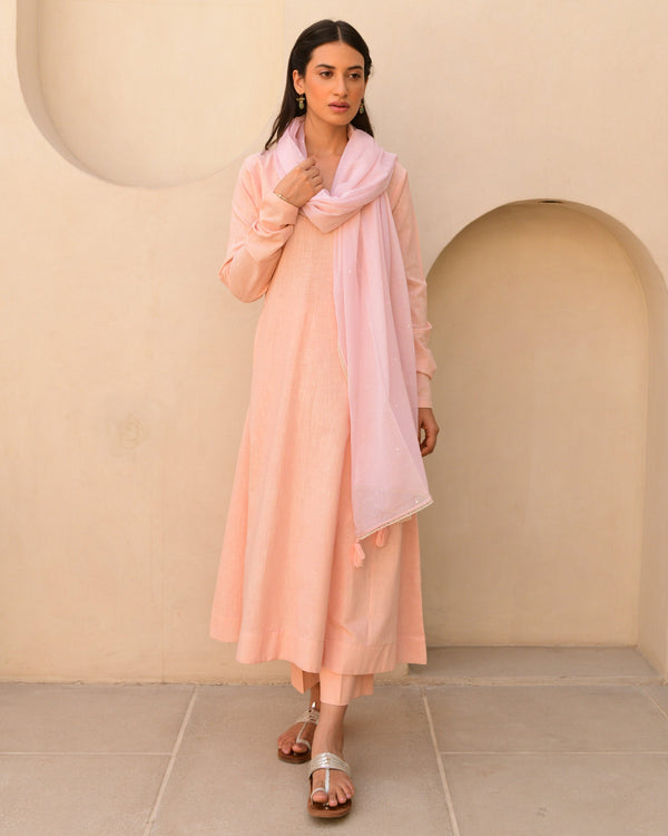 Solid peach cotton kurta set of 3