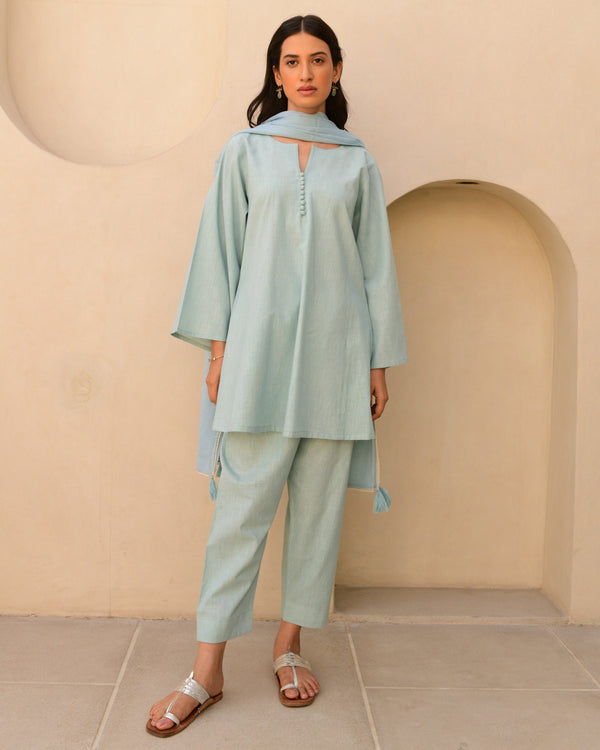 Solid blue cotton short choga set of 3