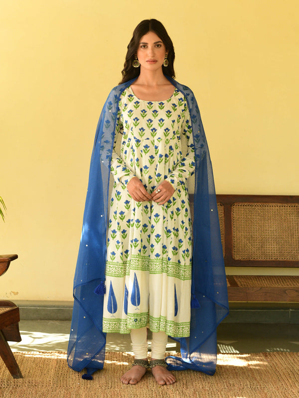 Sukoon blue anarkali set- set of 3