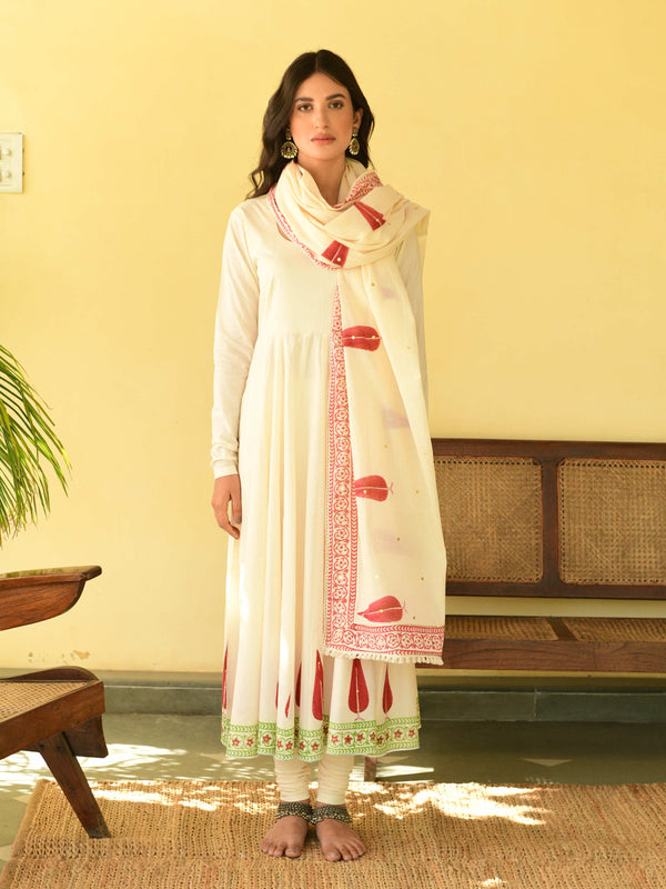 Sukoon white anarkali set- set of 3