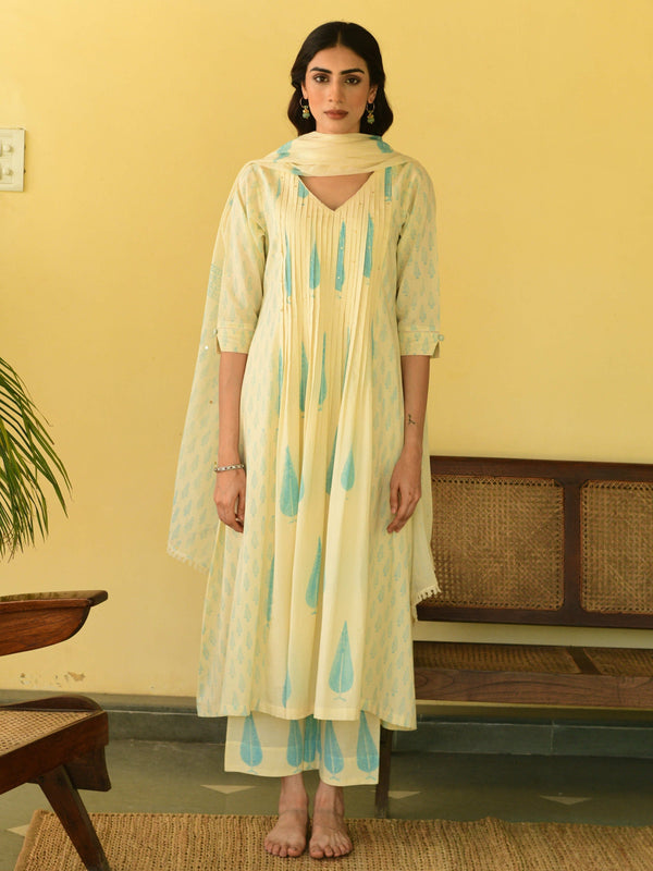 Sukoon blue pintuck anarkali set