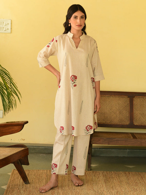 Sukoon beige kurta set of 2