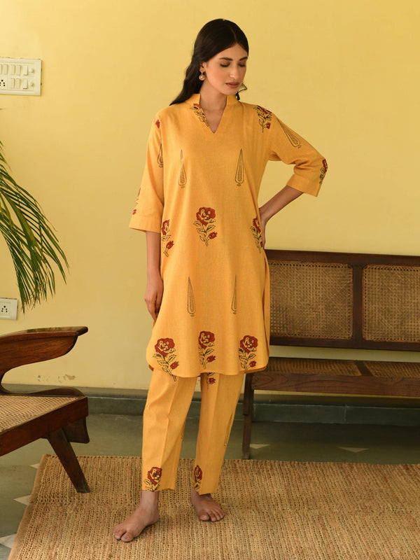 Sukoon mustard kurta set of 2